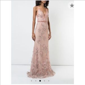 Marchesa Notte feather embroidered sleeveless gown